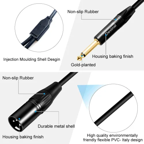 Miniatura 3 de Cable divisor dual 1/4 a XLR Y, doble 0.250 in TS macho a XLR 3pin macho cable estéreo, doble cuarto de pulgada mono a XLR macho enchufe micrófono