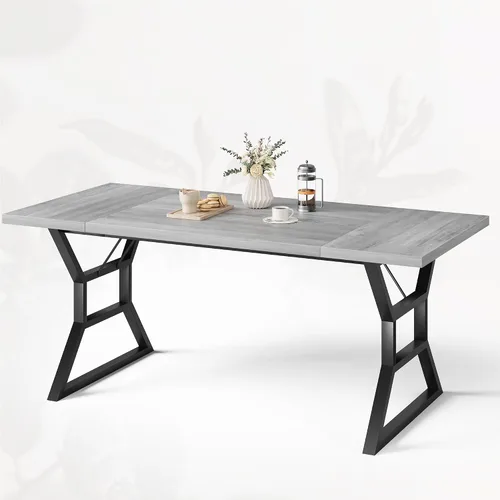Miniatura 8 de GarveeHome Mesa de comedor grande de 70.9 pulgadas para 6, mesa de cocina rectangular con patas de metal resistentes, mesa de comedor de madera