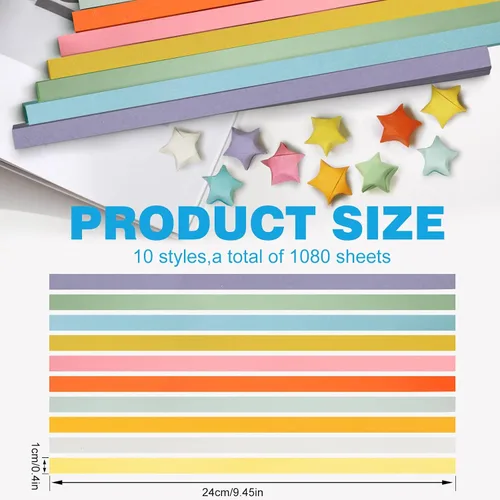 Miniatura 3 de FoDau770 Tiras de papel de estrella de color sólido, 1080 hojas de papel de estrella de origami para manualidades, regalo, proyecto de bricolaje, 10