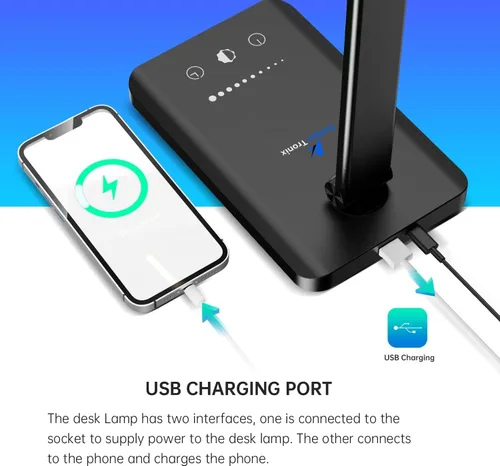 Miniatura 3 de Lámpara de escritorio LED Ambertronix con puerto de carga USB, luz de escritorio regulable para lectura y cuidado de los ojos para el hogar, con 5