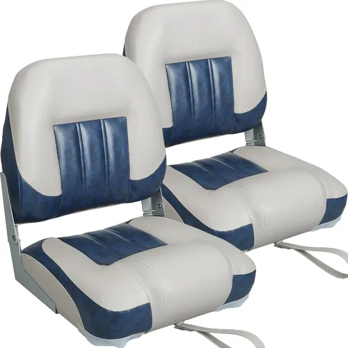 Miniatura 11 de ERGOSEAT Asiento de barco plegable con respaldo bajo de dos tonos, blanco/azul, paquete de 2 unidades Blanco/azul zafiro