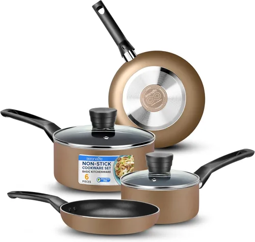Miniatura 9 de SereneLife Juego de ollas y sartenes de 6 piezas, antiadherentes, revestimiento negro, resistente al calor, apto para lavavajillas, incluye
