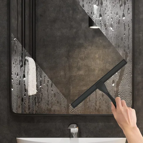 Miniatura 4 de Escobilla de ducha multiusos de acero inoxidable para puertas de ducha con 2 ganchos adhesivos, herramienta de limpieza de baño, escobilla de espejo