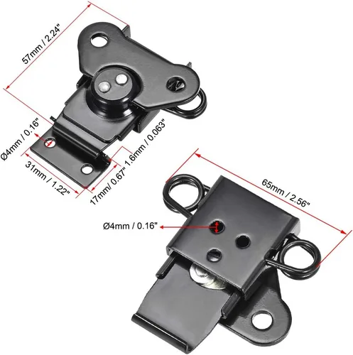Miniatura 2 de uxcell Abrazadera de palanca de cierre de mariposa con resorte de hierro de 2.24 pulgadas para caja de caja - 2 piezas (negro)