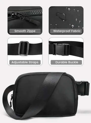 Miniatura 4 de Meyfancy Riñonera para mujer, riñoneras, bolsas cruzadas con correa ajustable para correr, viajar, entrenar, impermeable, negro (Black Classic)