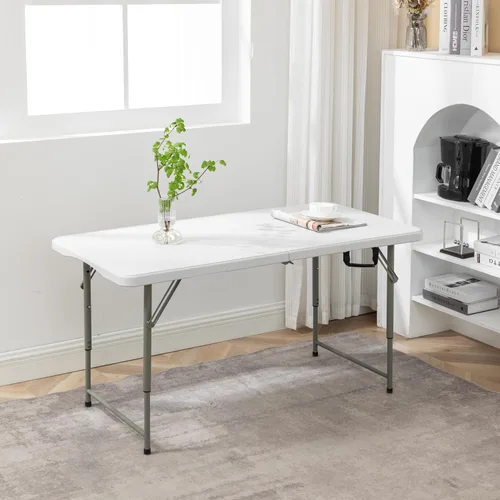 Miniatura 2 de BTEXPERT Mesa plegable de plástico plegable de 4 pies, ligera, altura ajustable, asa de transporte portátil para interiores y exteriores, para Blanco
