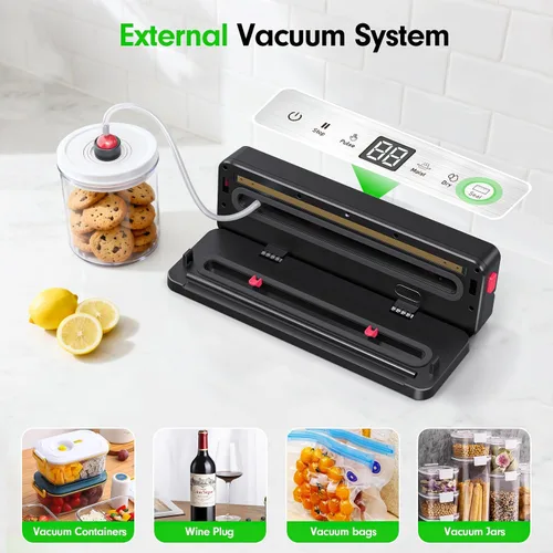 Miniatura 8 de Sellador al vacío portátil para almacenamiento de alimentos: máquina selladora al vacío de succión de 75 kPa - Batería recargable de 4000 mAh