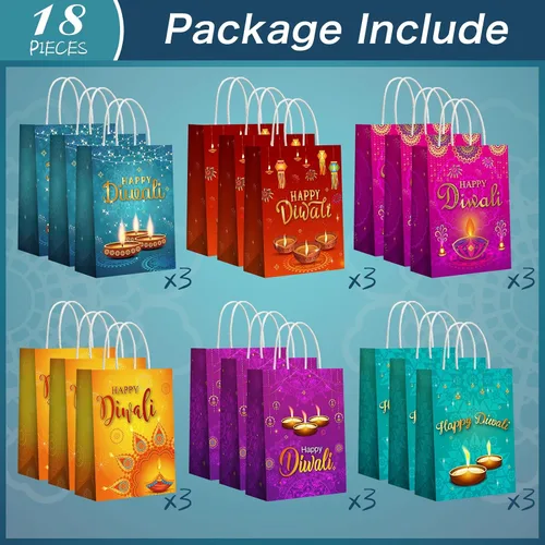 Miniatura 2 de Cholemy 18 bolsas de regalo Diwali – Festival de luces con asas – Bolsas de regalo de cumpleaños de Sydney de papel Diwali – Suministros de fiesta