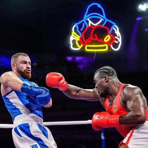 Miniatura 7 de Letrero de neón de boxeador, regalos de boxeo para hombres, luz LED de neón regulable para salas de deportes, decoración de gimnasio y cueva
