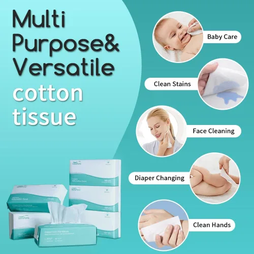 Miniatura 6 de Saraflora Pañuelo facial 100% algodón suave y seco, paquete de 6, uso para piel sensible, toalla facial desechable, extra gruesa, seca y húmeda