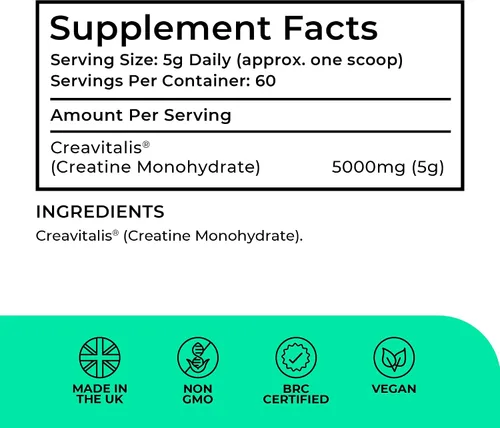 Miniatura 2 de Love Life Supplements Creavitalis® creatina monohidrato en polvo 10.58 oz, 60 porciones, micronizado, sin sabor, vegano, crecimiento muscular