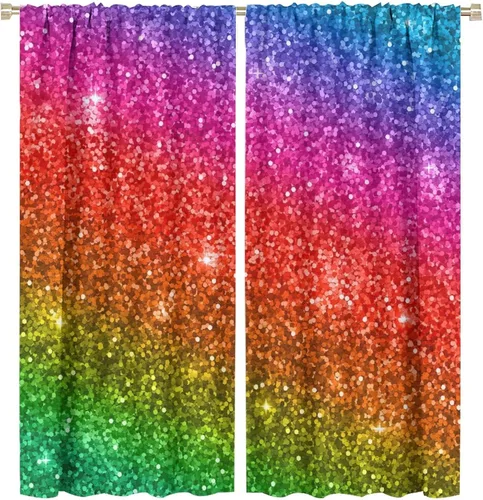 Miniatura 88 de Cortinas opacas abstractas de arco iris, pintura de color arcoíris con gotas, diseño gráfico creativo con bolsillo para barra, para sala de estar