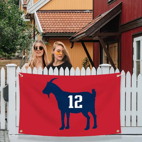 Miniatura 5 de Tom Brady #12 Bandera de cabra de 3 x 5 pies, divertido póster duradero de pared de cueva de hombre con 4 ojales de latón. Esta hermosa pancarta