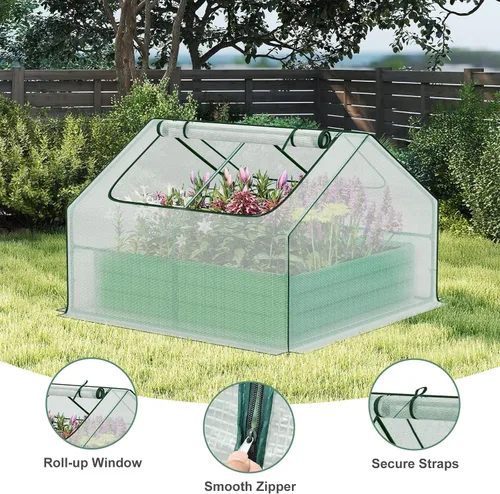 Miniatura 5 de Aoodor Kit de invernadero elevado de 4 x 4 x 1 pies, cama de metal elevada con 2 puertas enrollables con cremallera, para verduras, hierbas y flores