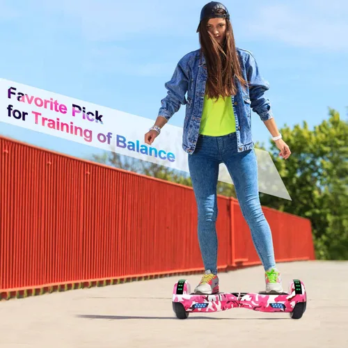 Miniatura 7 de FLYING-ANT Patinete autoequilibrante de 16.51 cm con altavoz y luces LED rojas Rosa (camouflage pink)