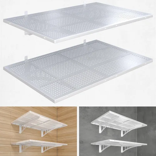 Miniatura 10 de Paquete de 2 estantes de pared de garaje resistentes de 2 x 3 pies, capacidad de carga de 500 libras, estantería de garaje montada en la pared, Negro