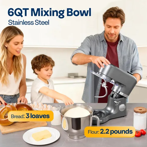 Miniatura 12 de VIVOHOME Batidora de pie con fermentación, preajustes de un toque, batidora eléctrica de masa con tazón de 6 cuartos, batidora de pie de cocina