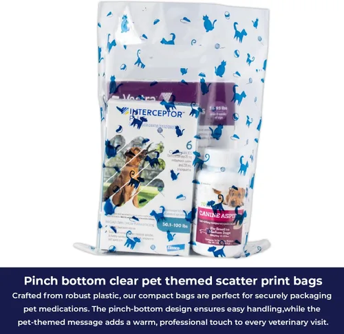 Miniatura 5 de 100 bolsas con estampado temático de mascotas, estampado de perro/gato/hilo, MSP1002, bolsas de plástico transparente para dispersos, bolsa