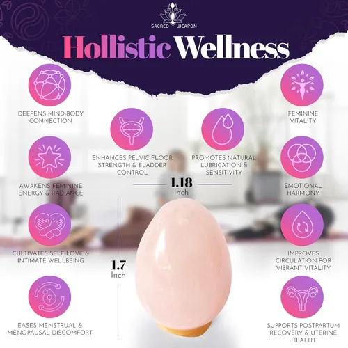 Miniatura 4 de Sacred Weapon Huevo Kegel de cuarzo rosa certificado GIA - Ejercitador de suelo pélvico para mujeres Soporte para menopausia, posparto y prolapso