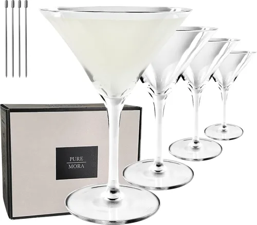 MORA PURE Copas de Martini, Juego de 4 de 7 onzas - Cristal Premium Soplado a Mano para Cócteles, Martinis, Bar en Casa, Cosmos, Gimlet, Fiestas,
