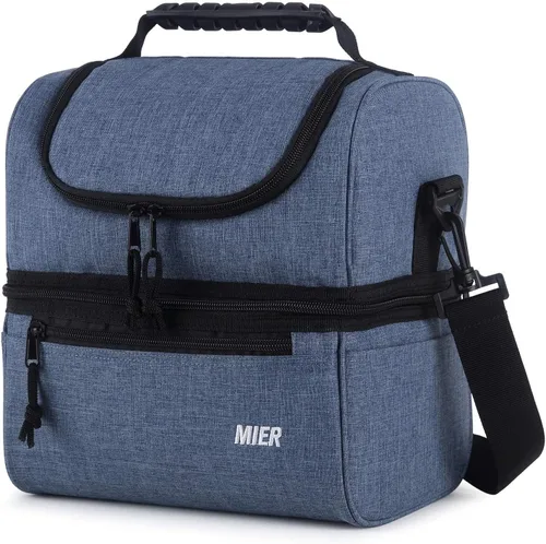 Miniatura 9 de MIER Lonchera con 2 compartimentos para hombres y mujeres, a prueba de fugas, aislada, para el trabajo, azul esteel, mediana azul (Bluesteel)