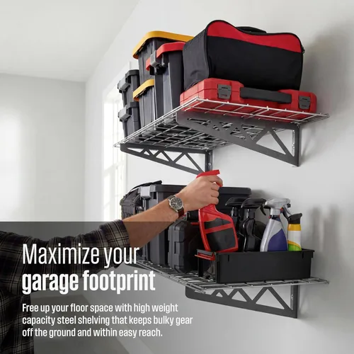 Miniatura 4 de Estante de pared SafeRacks, para garaje, 2 unidades, 45.72 x 121.92 cm, con ganchos para bicicleta Hammertone
