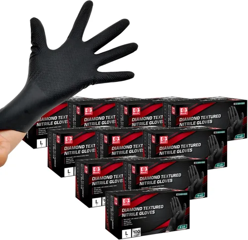 Miniatura 19 de Jointown Guantes de nitrilo resistentes mejorados de 10 mil, guantes mecánicos de nitrilo desechables, con textura de diamante elevado, caja de 100