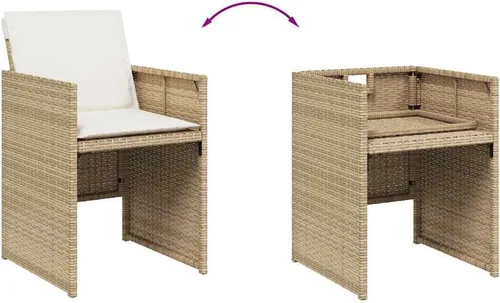 Miniatura 6 de Juego de comedor de patio de 5 piezas, muebles de exterior sintético de ratán beige, mesa rectangular con 4 sillas, resistente a la intemperie