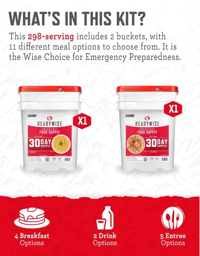 Miniatura 4 de ReadyWise Suministro de alimentos para emergencias de 30 días - 296 porciones, 2 cubos, comidas de proteína liofilizadas, almacenamiento