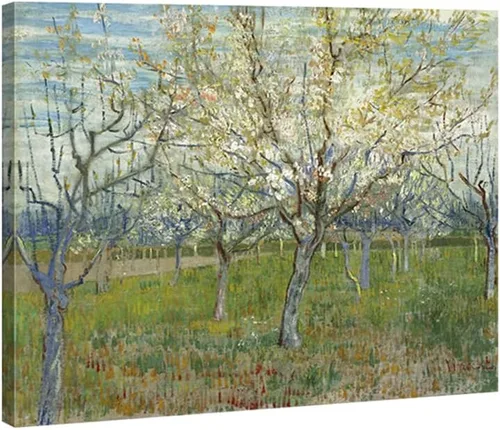 Wieco Art Huerto con árboles de albaricoque en flor, impresión en lienzo, arte clásico de paisaje floral de Van Gogh, arte de pared moderno y famoso