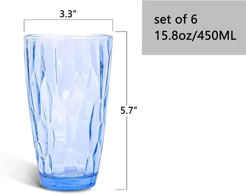 Miniatura 3 de CREATIVELAND Highball - Juego de 6 vasos de vidrio, color azul claro, para agua, cóctel, jugo, cerveza, café helado, cristalería azul transparente