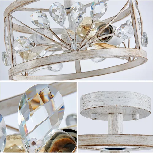 Miniatura 5 de WUZUPS Lámpara de araña de cristal con 3 luces, estilo vintage, estilo granja, industrial, semiempotrada, para vestíbulo, pasillo, almacenamiento
