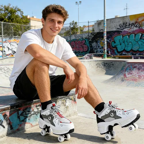 Miniatura 3 de 2-in-1 Roller Skates with Retractable 4 Wheels and Pop-Out Design Deformation Sneakers for Outdoor Sports Activities Unisex Adjustable Shoes