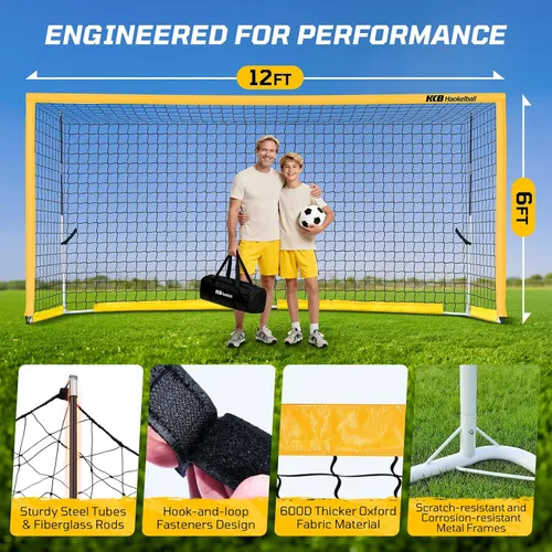 Miniatura 5 de Haokelball Portería de fútbol portátil para patio trasero, red de fútbol de 12 x 6 pies con poste de metal para práctica de adultos y jóvenes