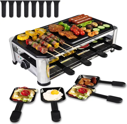 TAMARIT Raclette Mesa de Parrilla Eléctrica Portátil para Queso, Parrilla Coreana de Interior de 1400 W, Parrilla de Queso para Fiestas con Placa de