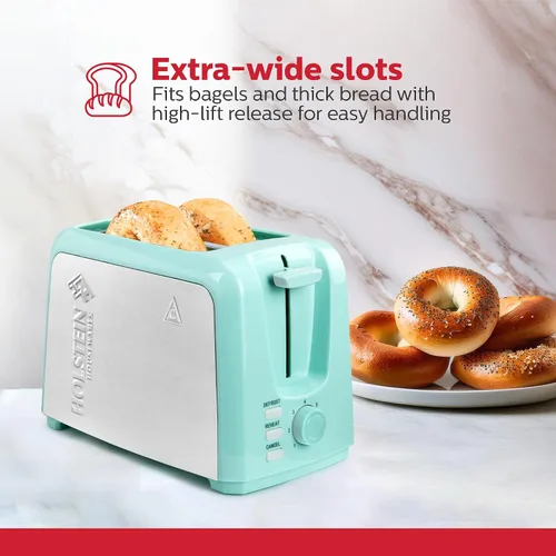 Miniatura 3 de Holstein Housewares Tostadora de 2 rebanadas con 7 ajustes de tostado, ranuras extra anchas, recalentamiento, descongelación, cancelación