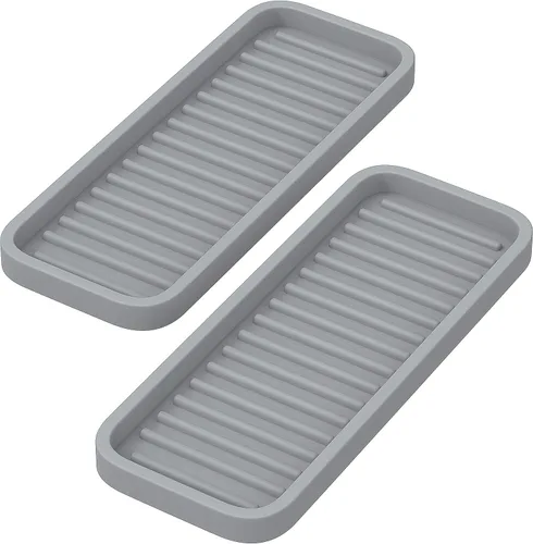 ZAPPOWARE - Soporte de esponja de silicona para fregadero de cocina, 9 x 3.5 (paquete de 2 unidades), color gris, organizador de bandeja de tocador