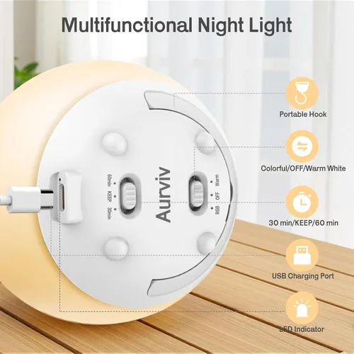 Miniatura 5 de Luz nocturna para bebé, luz nocturna recargable con control táctil con atenuación continua y cambio de color 7 RGB, luz suave y portátil para huevos