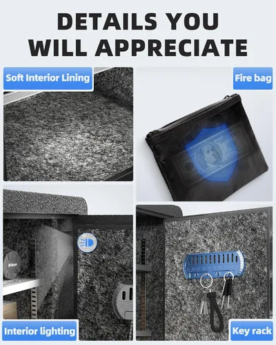 Miniatura 7 de Caja de seguridad DAYI, cajas de seguridad para el hogar de 3.0 pies cúbicos con bolsa impermeable ignífuga, caja de seguridad para dinero