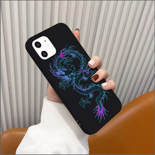Miniatura 6 de Funda con estampado de dragón para iPhone 7/8 Plus, silicona líquida negra fresca para niñas y niños, funda de goma de gel suave de moda de cuerpo