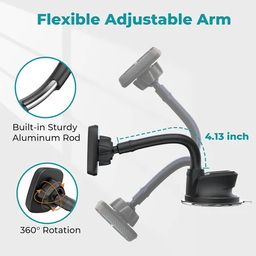 Miniatura 2 de APPS2Car Soporte magnético para teléfono de coche, soporte para salpicadero y parabrisas con brazo flexible y imanes fuertes incorporados, soporte