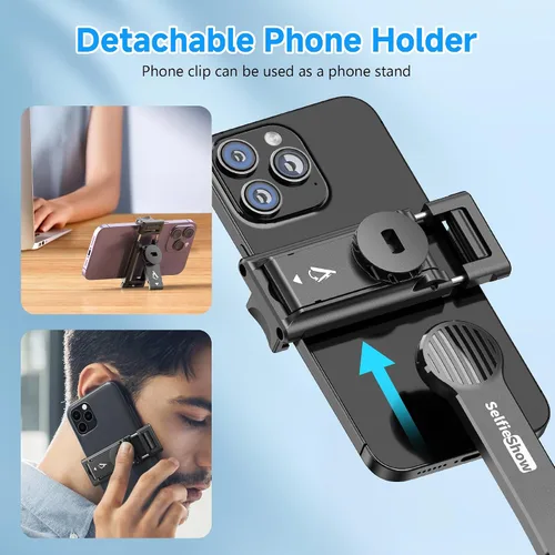Miniatura 8 de SelfieShow Selfie Stick, Palo de Selfie Extensible con Trípode, Control Remoto Inalámbrico y Soporte de Trípode, Portátil, Ligero, Compatible