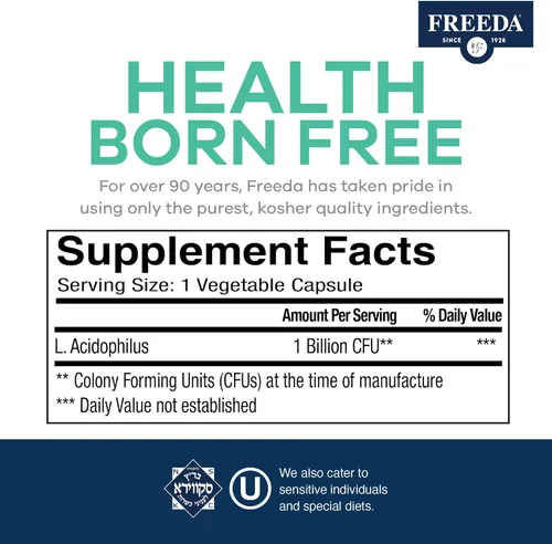 Miniatura 3 de FREEDA Acidophilus Probiótico 1 mil millones de UFC – Lactobacillus Acidophilus para mujeres y hombres – Salud intestinal y apoyo digestivo