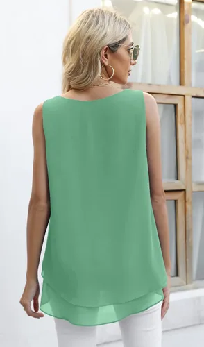 Miniatura 5 de Timeson - Camiseta de gasa sin mangas, blusa casual de doble capa para mujer