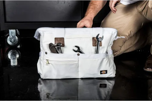 Miniatura 8 de Dickies Bolsa de trabajo de lona duradera de 16 pulgadas para pintores, carpinteros y constructores, cremallera resistente, asas reforzadas, Blanco