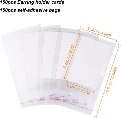 Miniatura 3 de MIAHART Juego de 150 tarjetas para aretes, collares, tarjetas de exhibición con 150 bolsas para vender aretes de bricolaje, aretes y exhibición