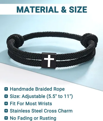 Miniatura 3 de UNGENT THEM Pulsera de cuerda trenzada con cruz para hombres y niños, Navidad, San Valentín, graduación, Pascua, regalos de bautismo cristiano