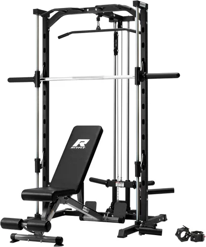 RitFit Smith - Estante de potencia para máquina con sistema LAT-Pull Down, minas terrestres, barra de barra, clavijas de almacenamiento de placas y