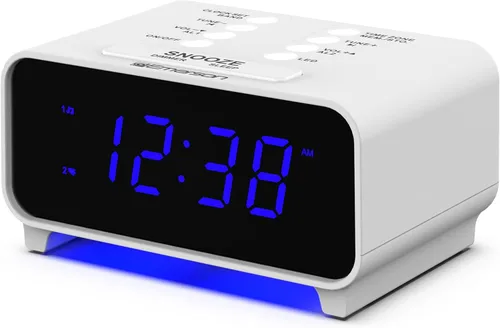Emerson CKS1500 SmartSet - Radio despertador dual con AM/FM, pantalla LED azul de 0.9 pulgadas, atenuador de 4 niveles, luz de acento azul,