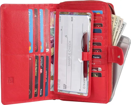 Miniatura 8 de Cartera grande de piel para mujer con bloqueo de identificación por radiofrecuencia